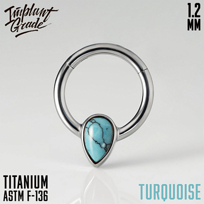 Кольцо-кликер Natural Stone Teardrop Turquoise 1.2 мм (16G)